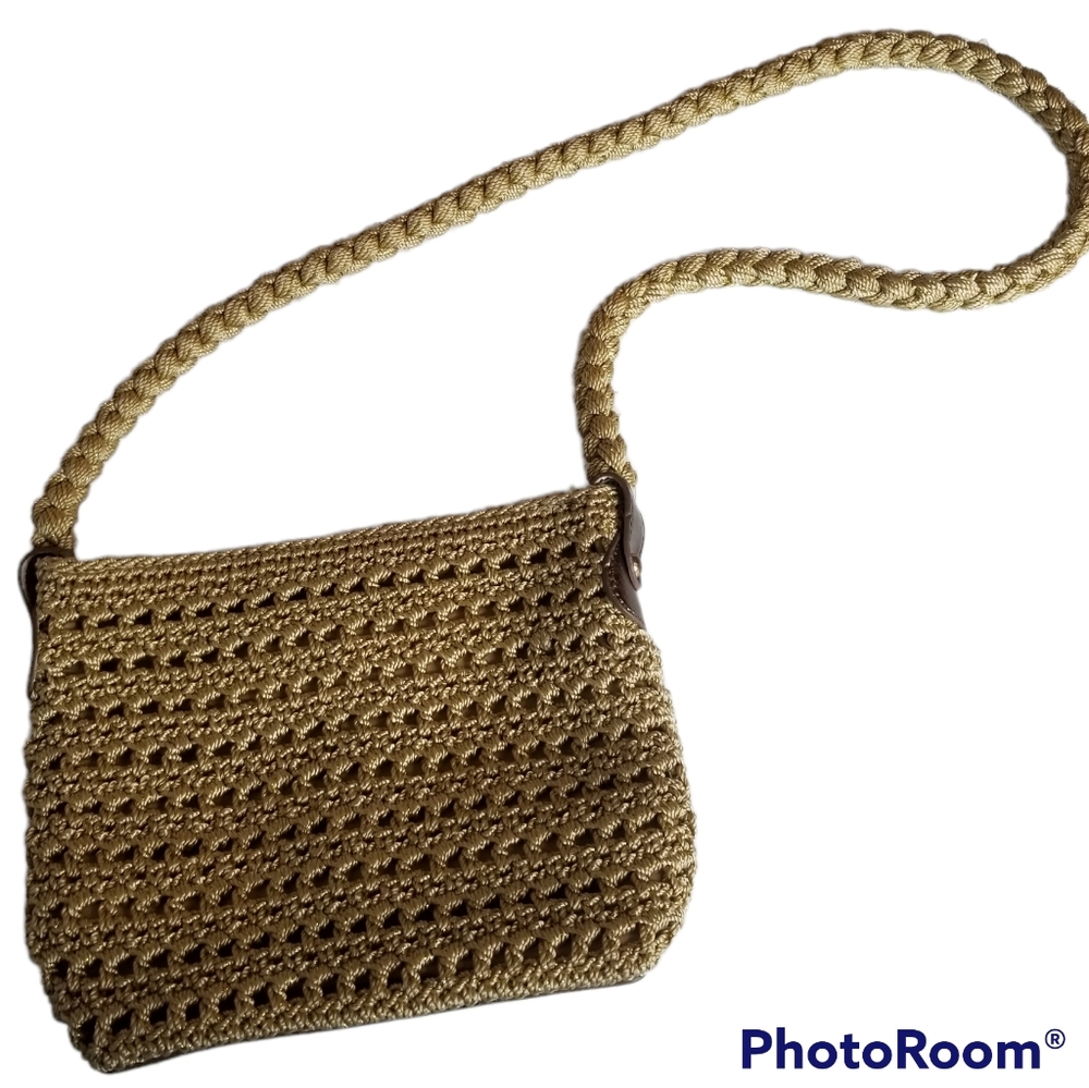 LUXY Women’s Brown/Gold Hand-Crocheted Shoulder Bag Handbag Purse
